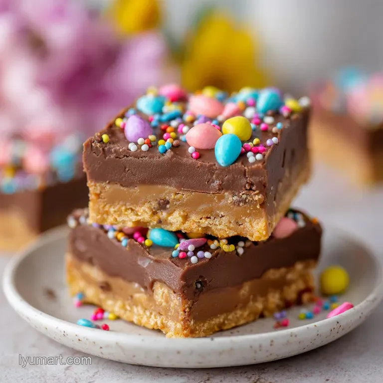 A neat stack of rich chocolate-dipped peanut butter squares, glistening under studio light.