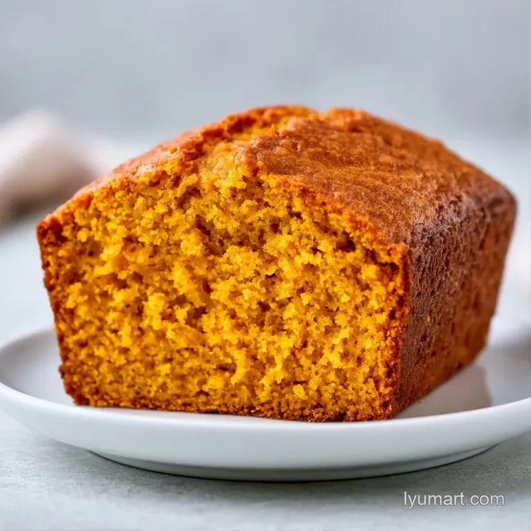 Thick slices of orange-hued spiced cake stacked on a white ceramic plate, garnished with a sprig of fresh mint.