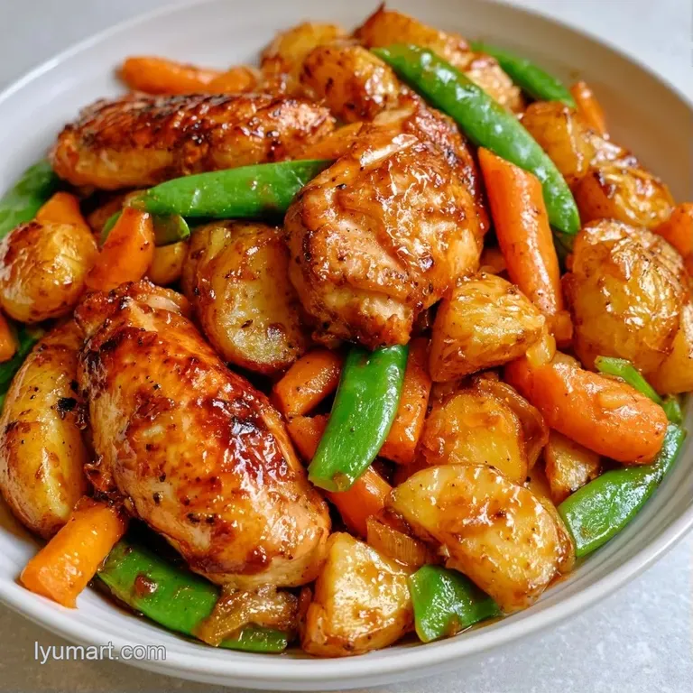 Searing hot chicken and colorful root vegetables served in open silver foil on a rustic wooden tabletop.