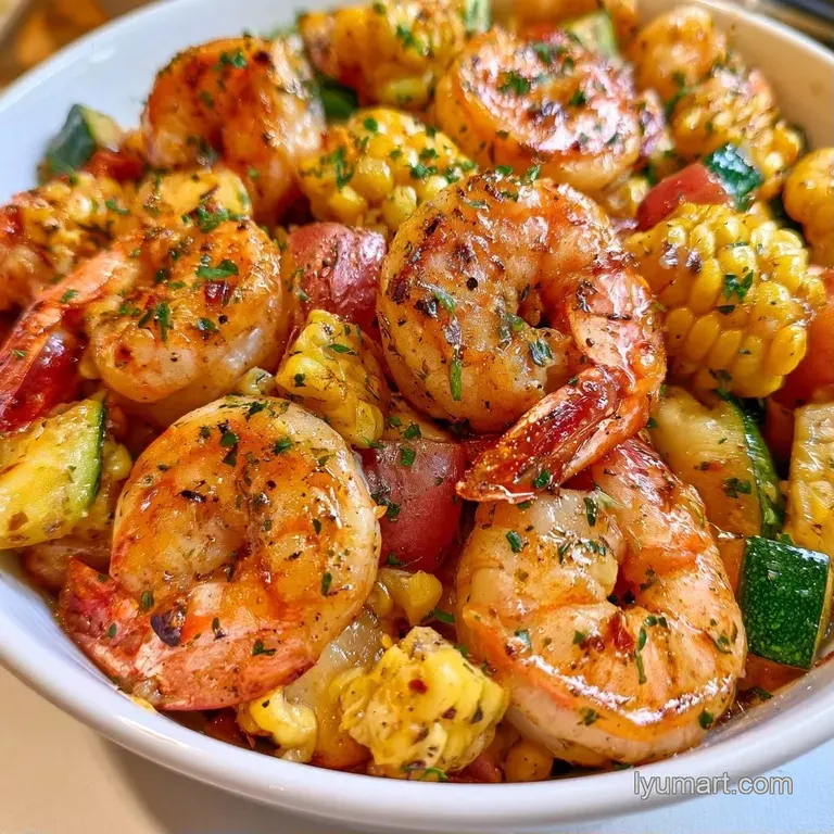Open silver foil packets revealing pink shrimp and melted butter, served on a dark plate with fresh lemon wedges.