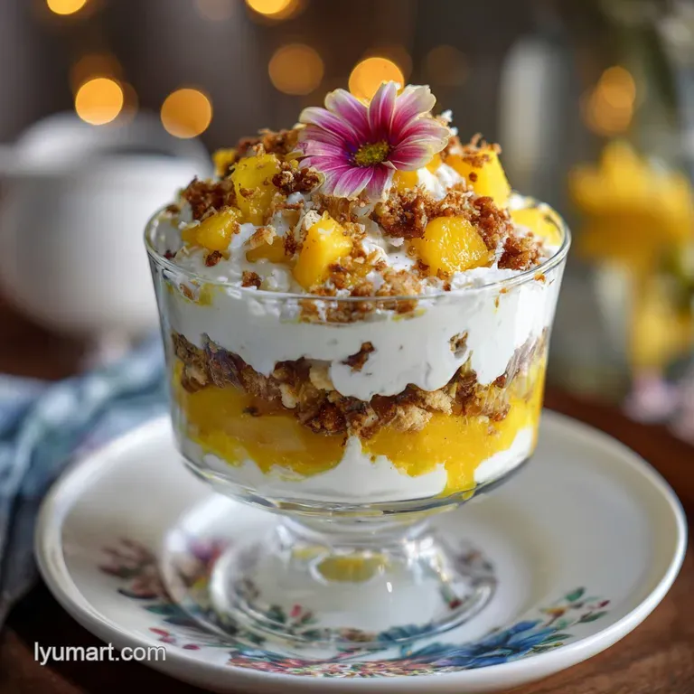 A dessert bowl showcasing layers of smooth peanut butter mousse and dense chocolate brownie chunks, artfully garnished.