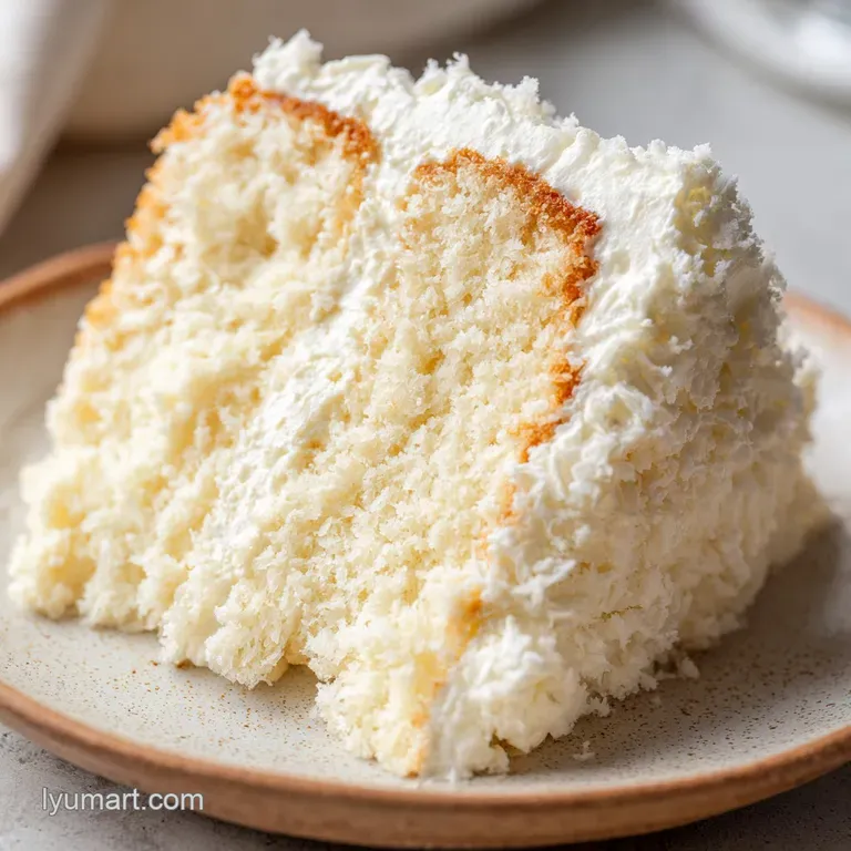 A slice of snowy white cake on a gold-rimmed plate, paired with a fresh strawberry and a sprig of mint leaves.