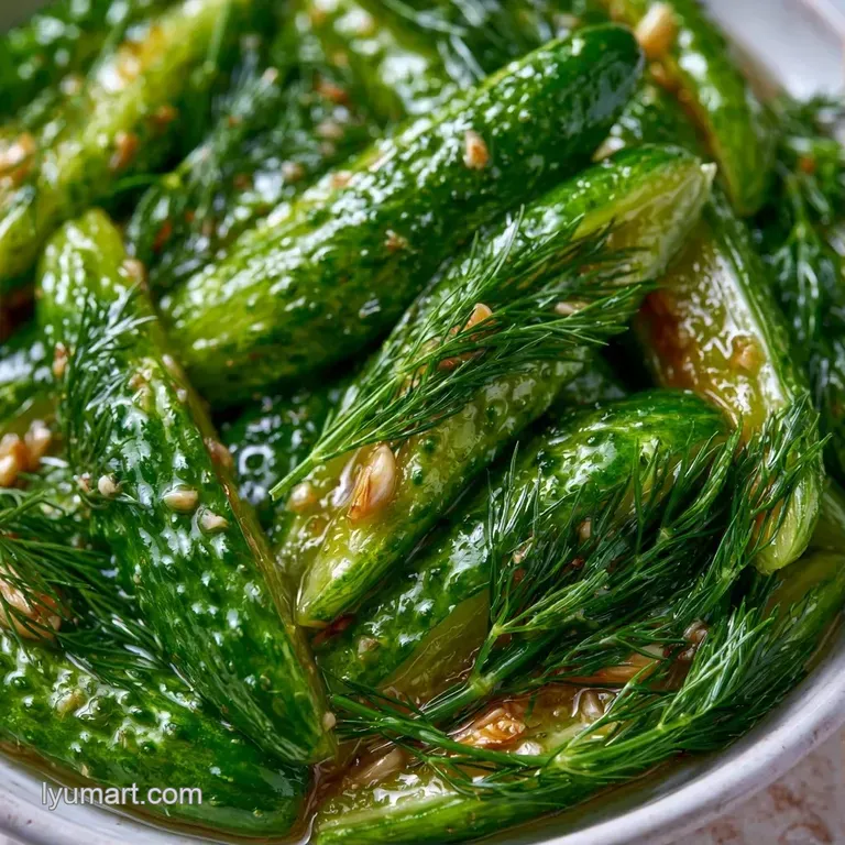 Crisp green cucumber spears arranged on a white ceramic platter, garnished with fresh dill and cracked black pepper.