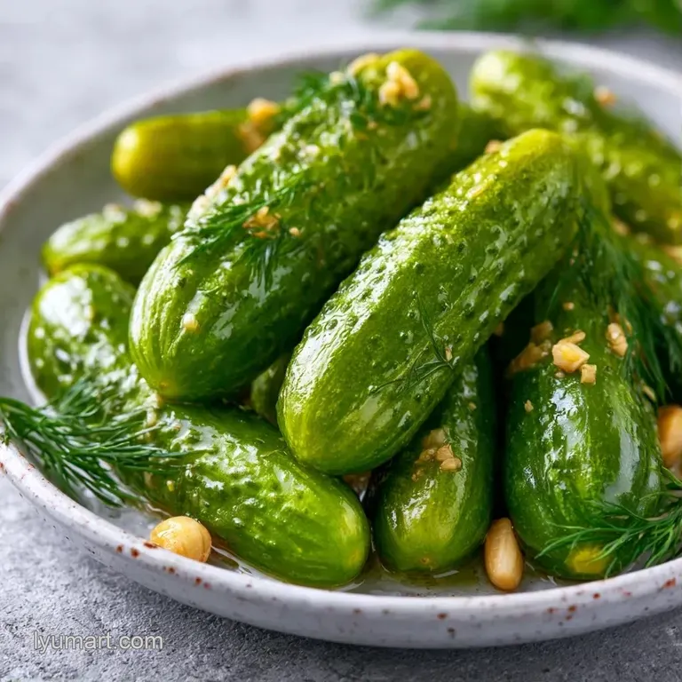 Crisp cucumber slices arranged on a white ceramic plate with a sprig of fresh dill and a sprinkle of black pepper.