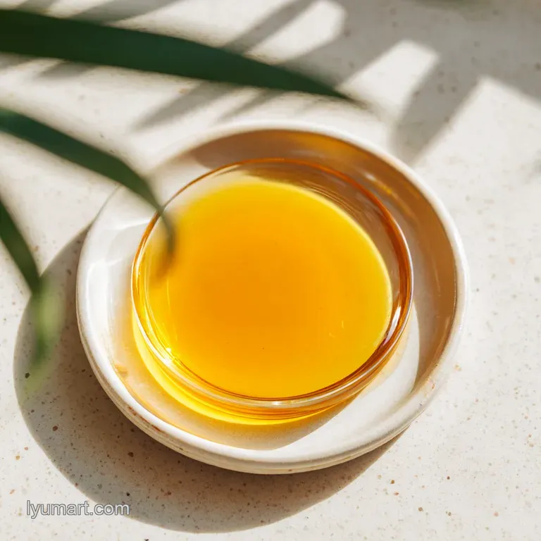 A delicate swirl of transparent syrup drizzled artistically over a slice of vibrant fruit.