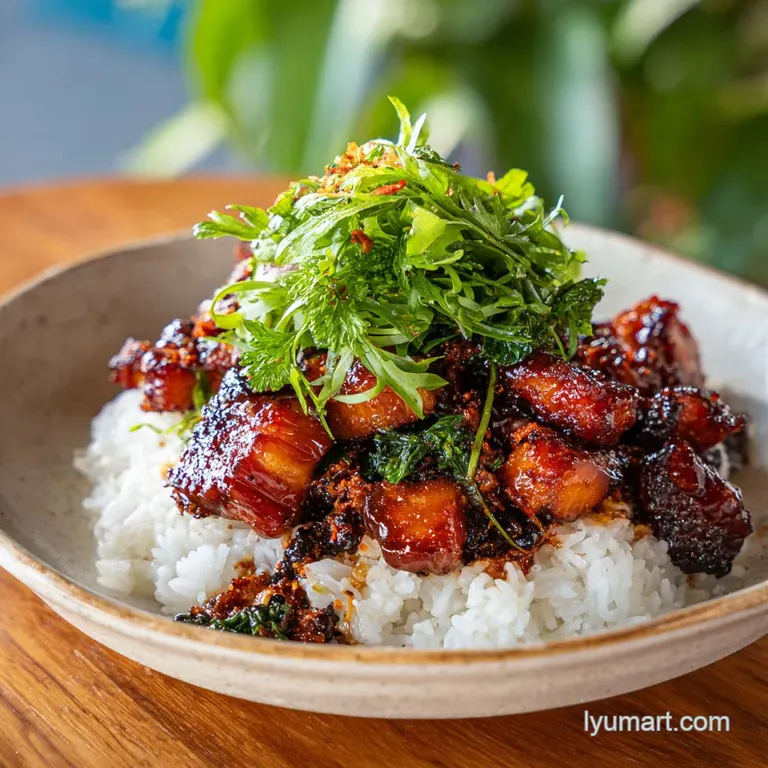Glazed Huli Huli chicken on a white plate, garnished with fresh pineapple and cilantro, showcasing its vibrant colors.