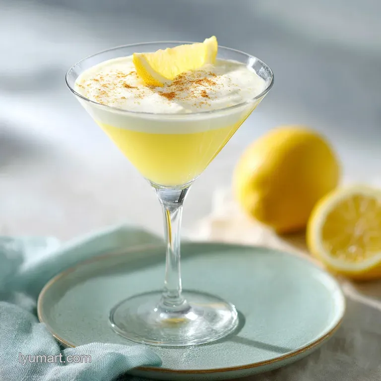 Chilled martini glass showcasing pale gold liquid with a frosted, sugary rim