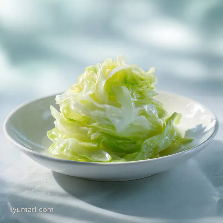 Elegant plate with wilted cabbage, glistening with rendered fat, with cracked pepper and thyme sprigs atop. Simple, rustic...