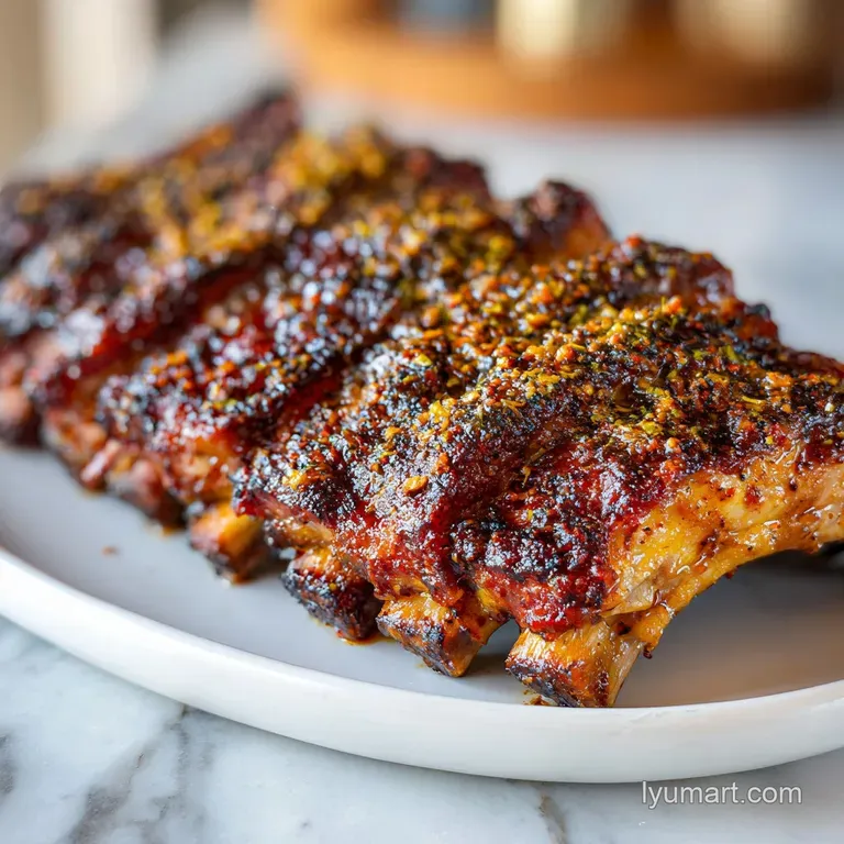 A perfectly cooked rack of ribs, glazed and tender, nestled next to a dollop of coleslaw.