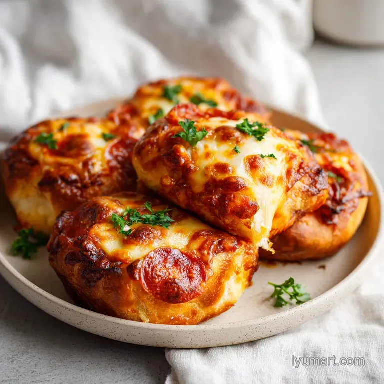 Artfully arranged pizza sliders nestled on a wooden board, showcasing gooey cheese pulls and a sprinkle of herbs.