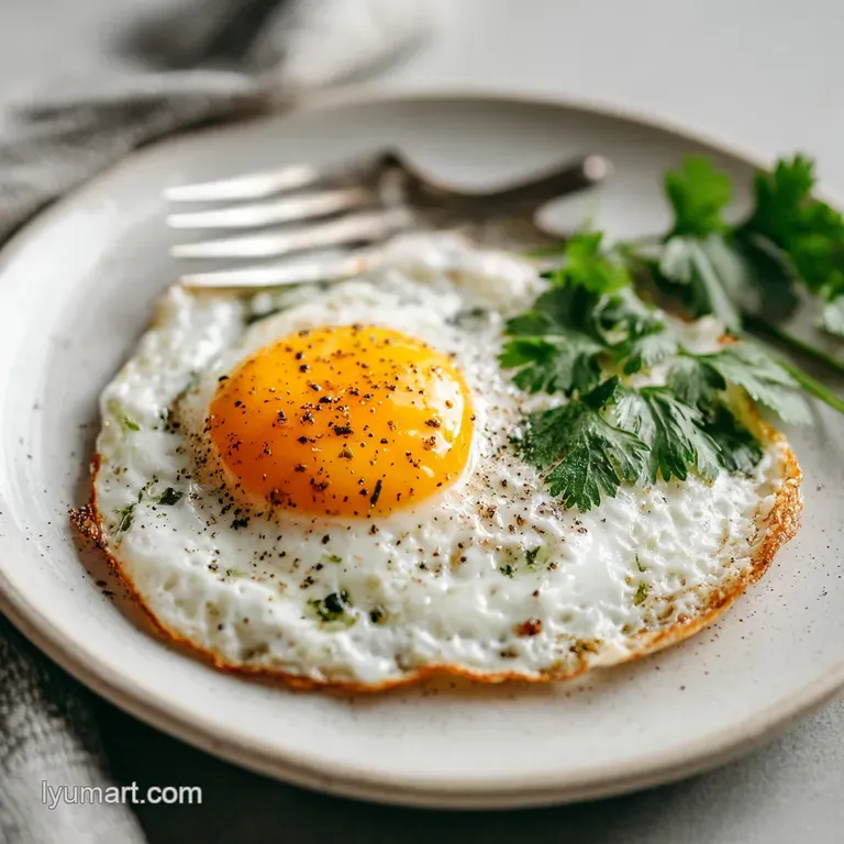 Delicate over-easy egg glistening on buttered toast, peppered with cracked black pepper and sprinkled with fresh parsley f...