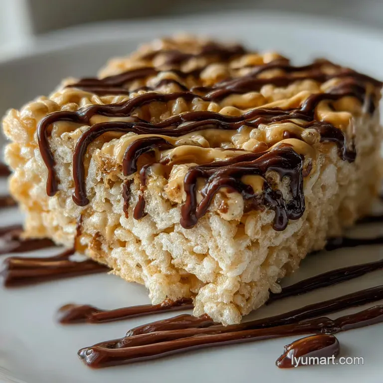 Peanut Butter Rice Krispie Treat with Chocolate Drizzle