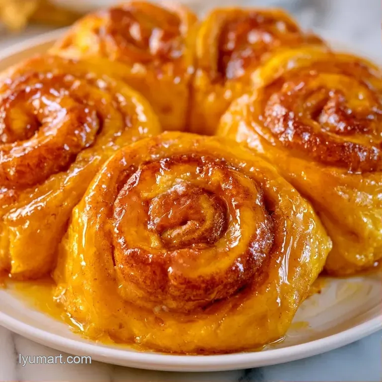 Golden-orange rolls stacked neatly on a ceramic platter with a small bowl of melted herb butter on the side.