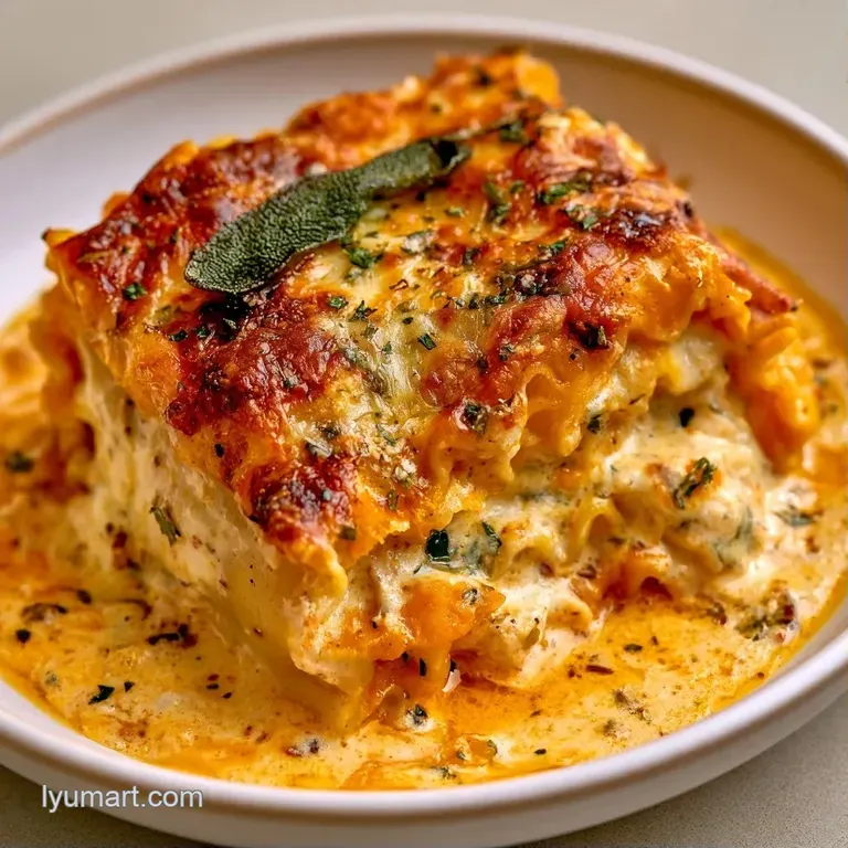 Two rolled pasta spirals on a white ceramic plate with a swirl of creamy orange sauce and cracked black pepper.
