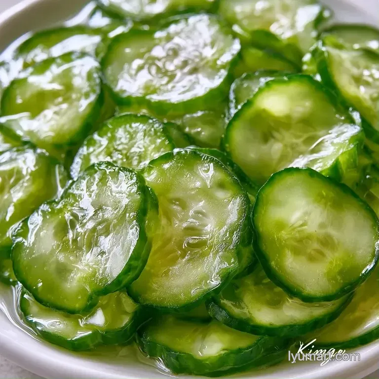 Bright green cucumber rounds layered on a white ceramic plate, glistening with brine and topped with cracked pepper.