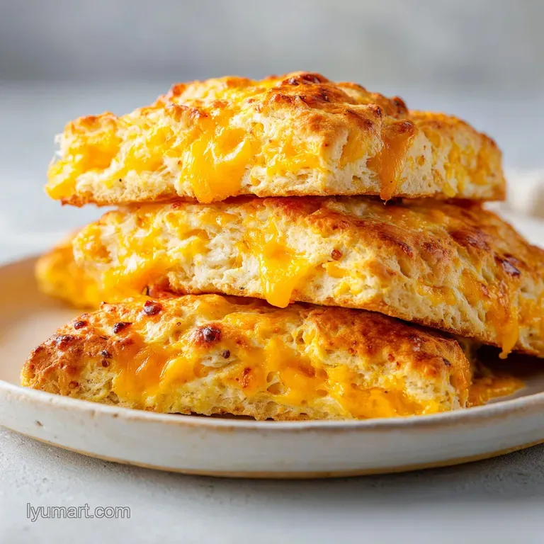 Flaky golden biscuits stacked on a rustic wooden board with a dollop of melting butter and a sprig of fresh parsley.