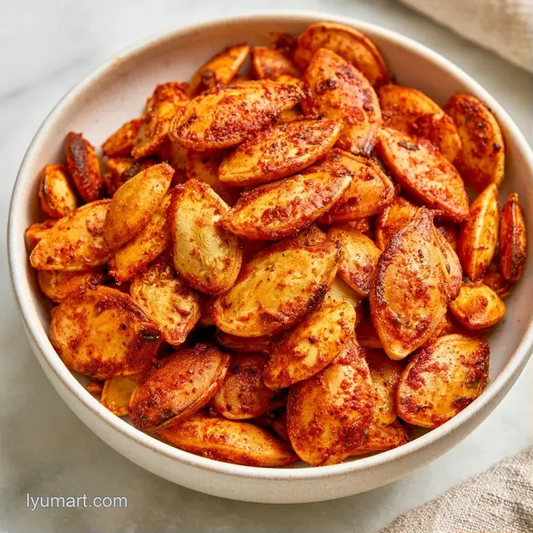 A small heap of toasted, amber-colored seeds served in a rustic wooden bowl with a pinch of coarse sea salt.