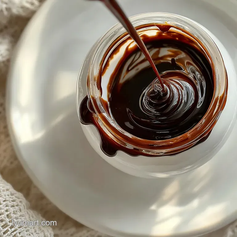 Drizzled chocolate syrup cascades down a scoop of creamy vanilla ice cream, nestled in a sundae glass. Mouthwatering perfe...